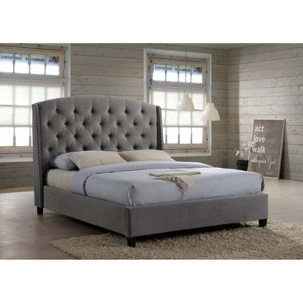 Shop Grey Tufted Classic Velvet Wingback Queen Platform Bed with a 65-in Tall Headboard No Box ...