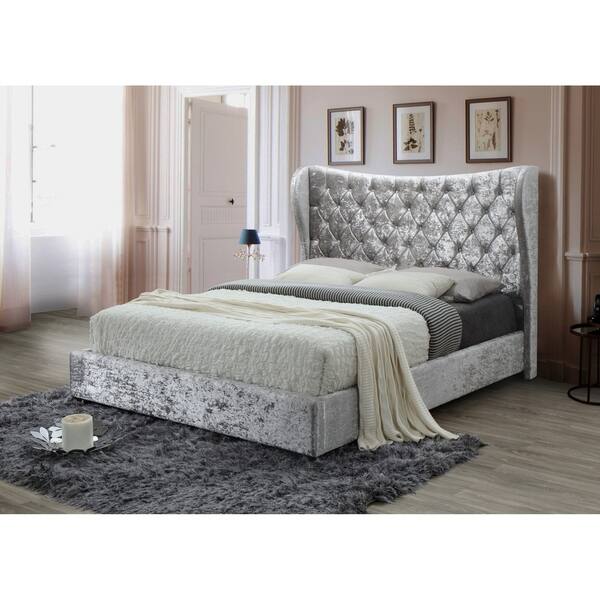 Shop Silver Tufted Modern Crushed Velvet Queen Platform Bed With A