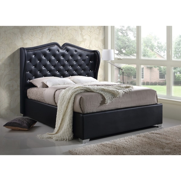 Shop Black Classic Modern Tufted Faux Leather Wingback ...