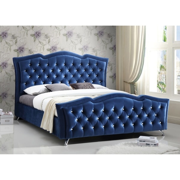 Shop Royal Blue Tufted Classic Velvet Queen Platform Bed with a 65-in