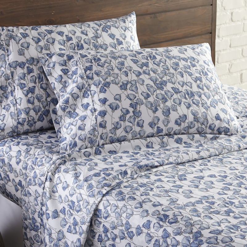 Forevermore Extra Deep Pocket 4-piece Cotton Bed Sheet Set - Blue - Queen