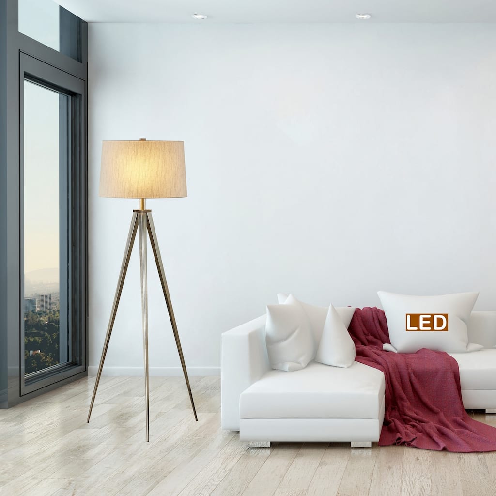 Artiva USA Hollywood LED Tripod Floor Lamp, 63", Satin Nickel