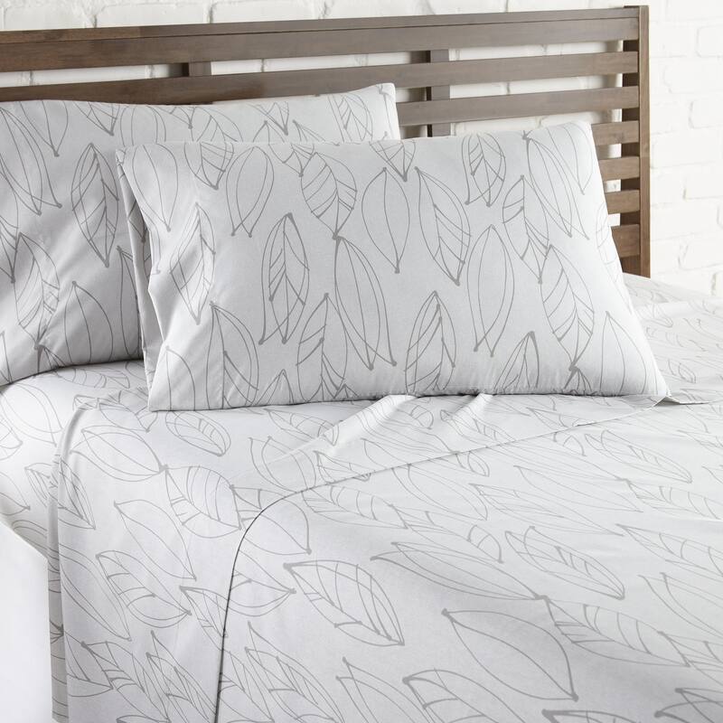 Vilano Choice Ultra-Soft Deep Pocket 4-piece Bed Sheet Sets - white-grey leaves - Twin