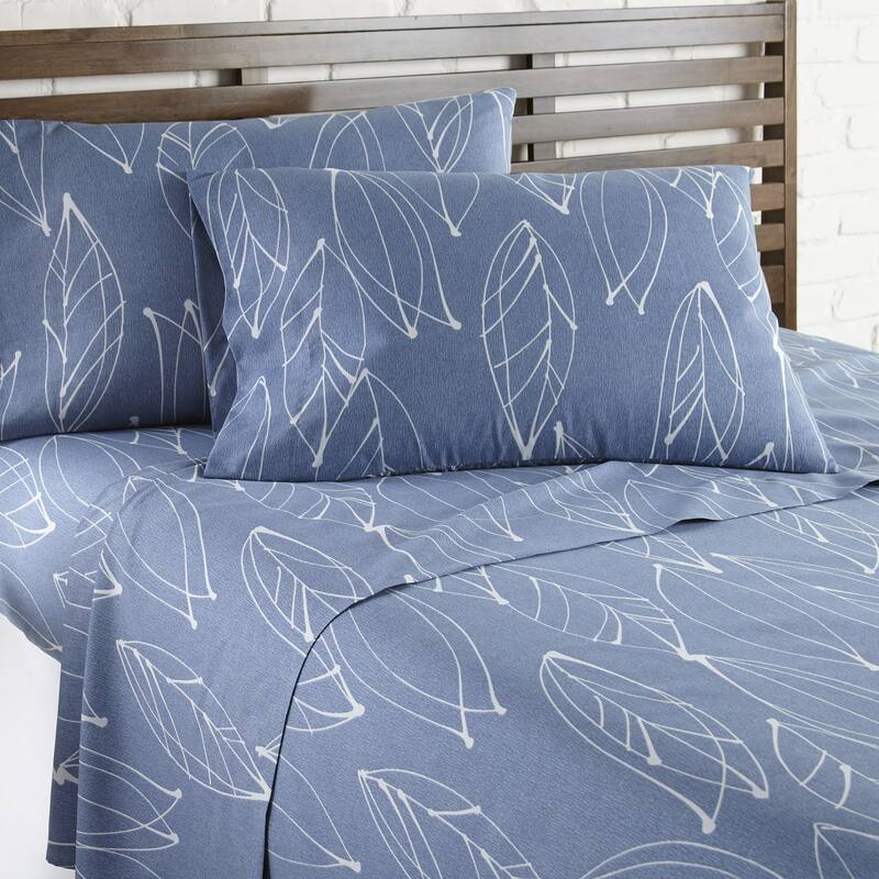 Vilano Choice Ultra-Soft Deep Pocket 4-piece Bed Sheet Sets - blue leaves - King