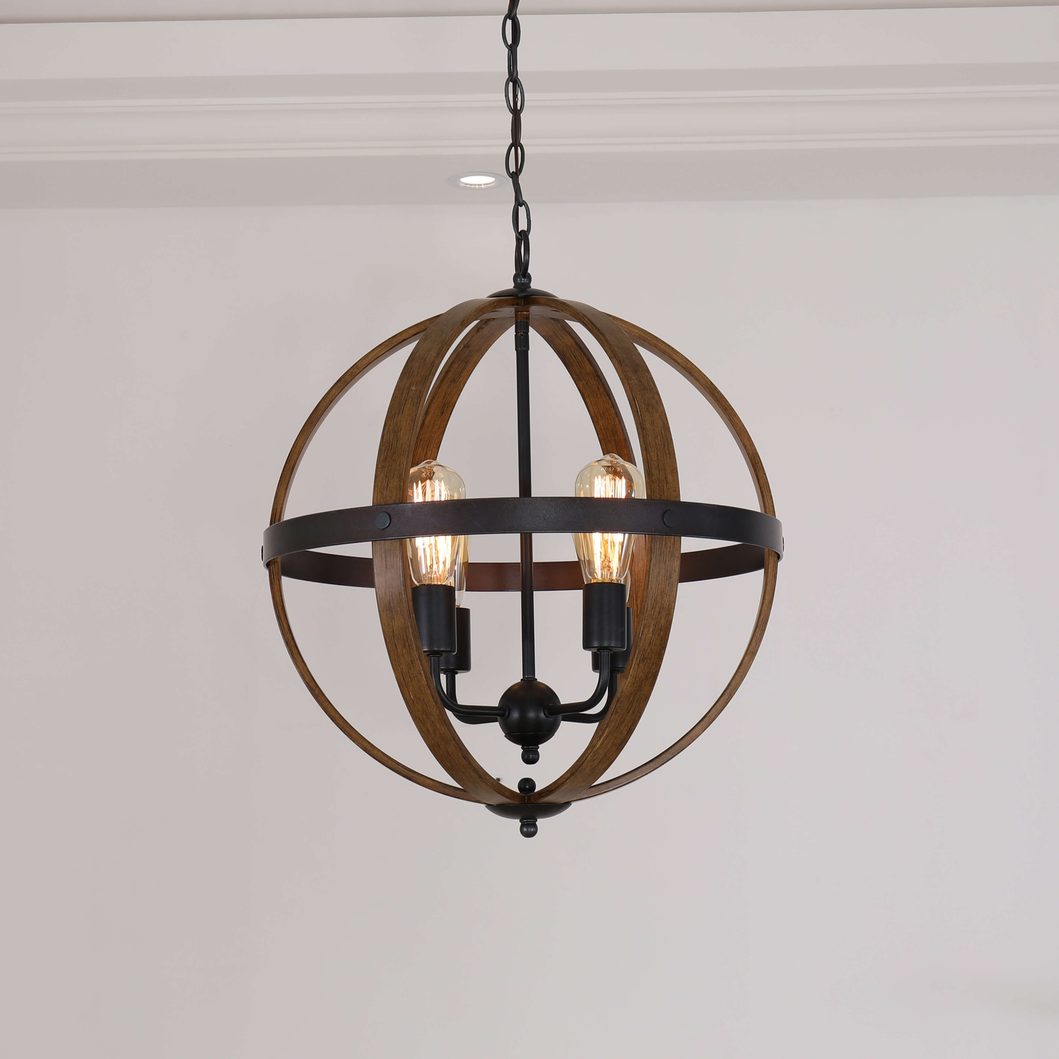 Benita Antique Black Wood-Color Finish Iron Frame Orb Chandelier - Chandeliers For Bedrooms by Overstock.com