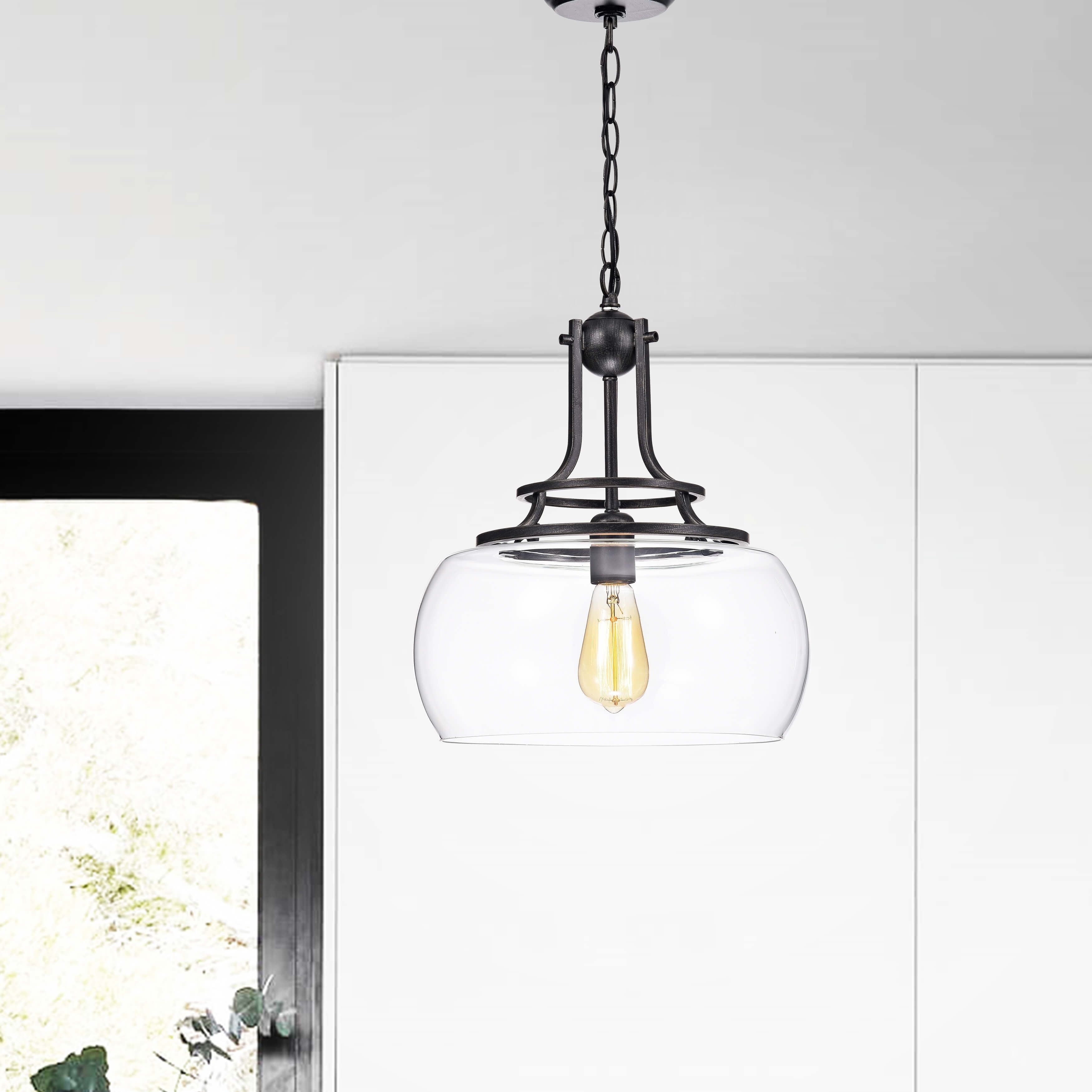 Luna Antique Black Single Light Clear Glass Bowl Pendant Chandelier - Chandeliers For Bedrooms by Overstock.com