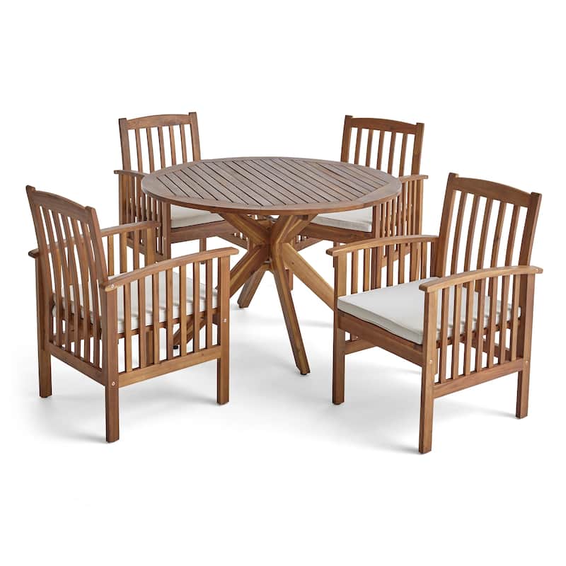Casa Acacia 5-piece Dining Set by Christopher Knight Home - Teak Finish  + Cream Cushion