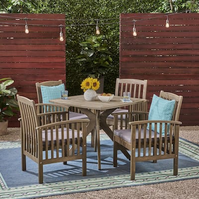 Casa Outdoor 4-Seater 36" Square Acacia Dining Set with X-Legs by Christopher Knight Home