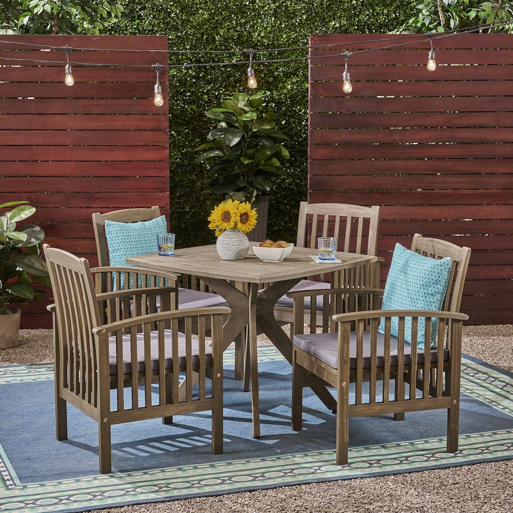 Casa Outdoor 4-Seater 36" Square Acacia Dining Set with X-Legs by Christopher Knight Home