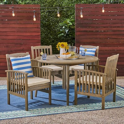 Casa Outdoor 4-Seater 47" Round Acacia Dining Set with Straight Legs by Christopher Knight Home