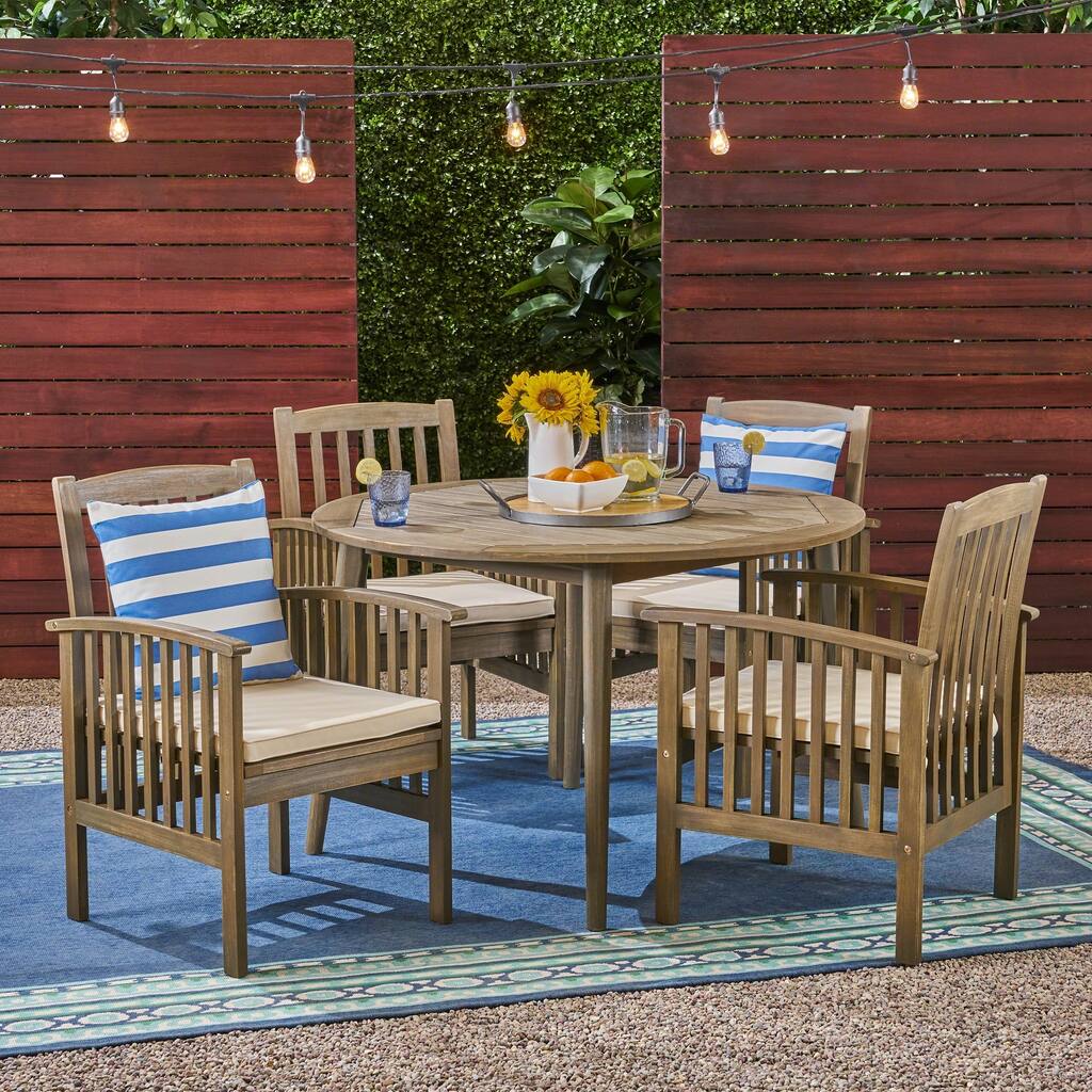 Casa Outdoor 4-Seater 47" Round Acacia Dining Set with Straight Legs by Christopher Knight Home