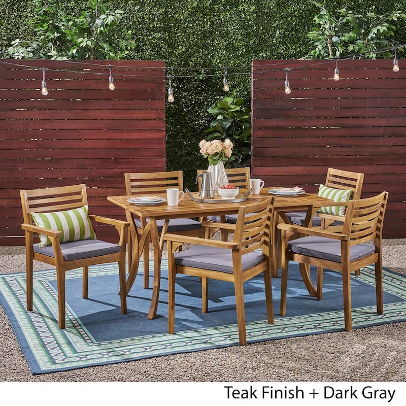 Casa Outdoor 6-Seater 59" Rectangular Acacia Dining Set with Carved Legs by Christopher Knight Home
