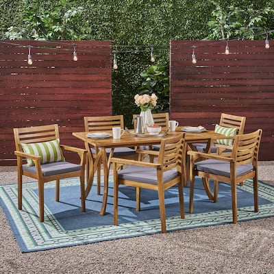 Casa Outdoor 6-Seater 59" Rectangular Acacia Dining Set with Carved Legs by Christopher Knight Home