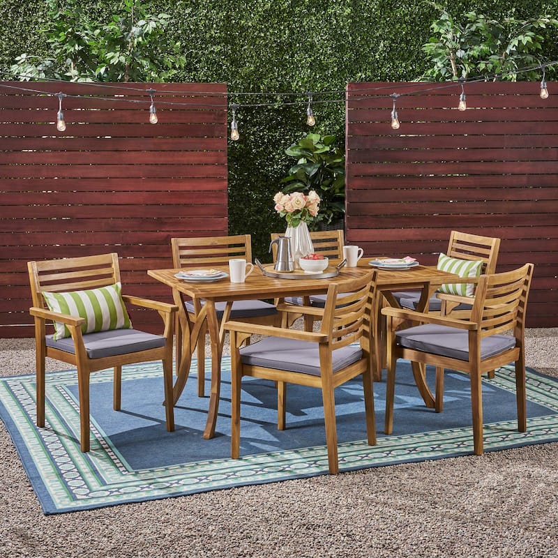 Casa Outdoor 6-Seater 59" Rectangular Acacia Dining Set with Carved Legs by Christopher Knight Home