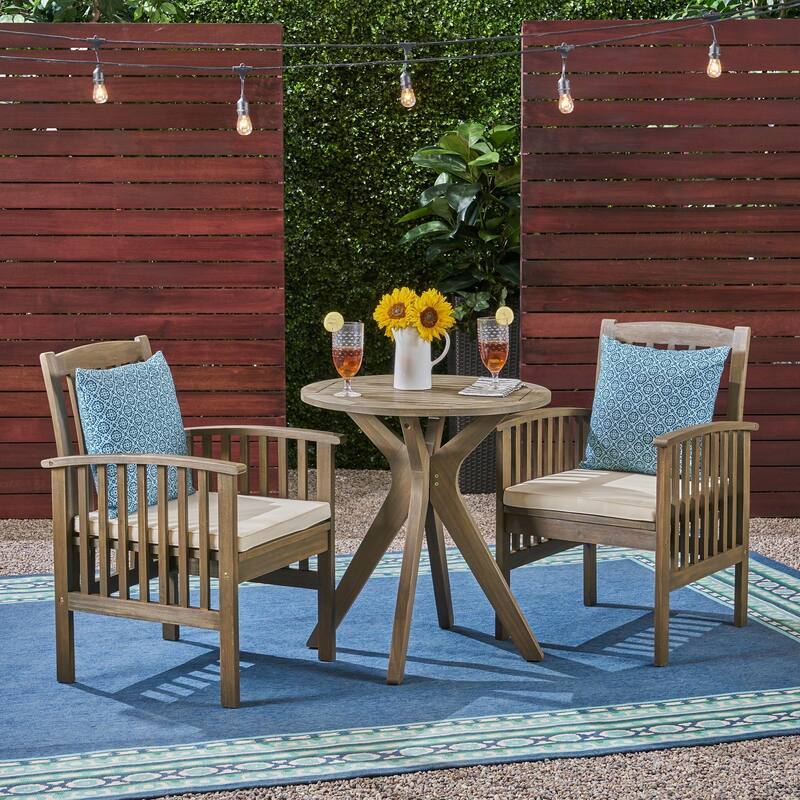 Casa Outdoor 2-Seater 28" Round Acacia Wood Bistro Set with X-Legs by Christopher Knight Home