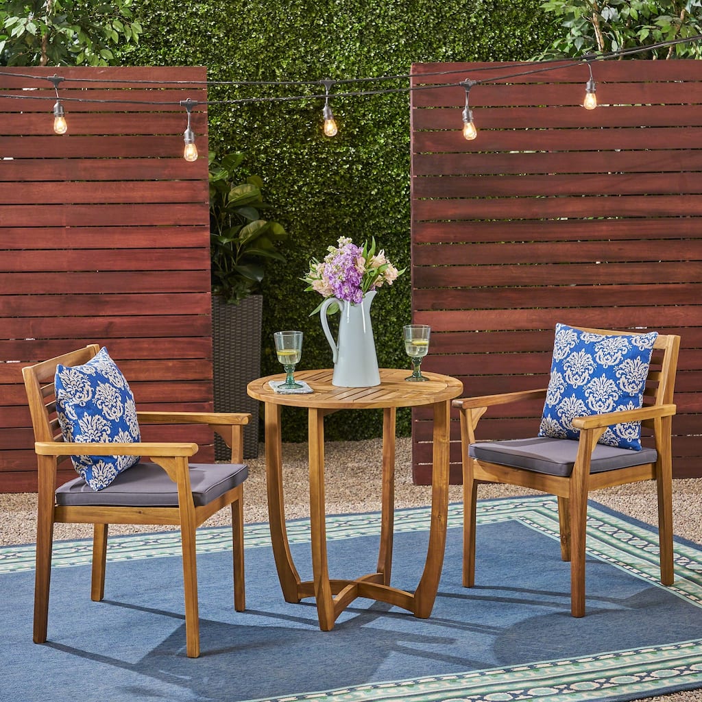 Casa Outdoor 2-Seater 28" Round Acacia Wood Bistro Set with Closed Legs by Christopher Knight Home