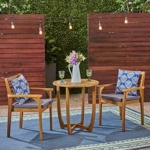 Casa Outdoor 2-Seater 28" Round Acacia Wood Bistro Set with Closed Legs by Christopher Knight Home