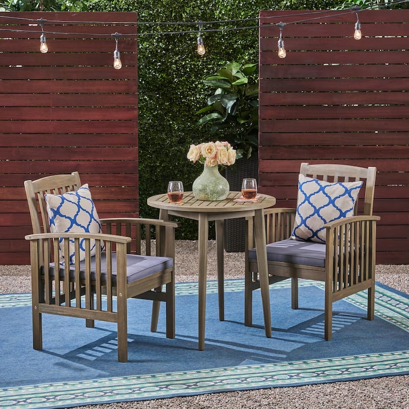 Casa Outdoor 2-Seater 28" Round Acacia Wood Bistro Set with Straight Legs by Christopher Knight Home - N/A - Gray Finish + Dark Gray