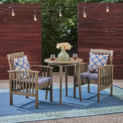 Casa Outdoor 2-Seater 28" Round Acacia Wood Bistro Set with Straight Legs by Christopher Knight Home - N/A