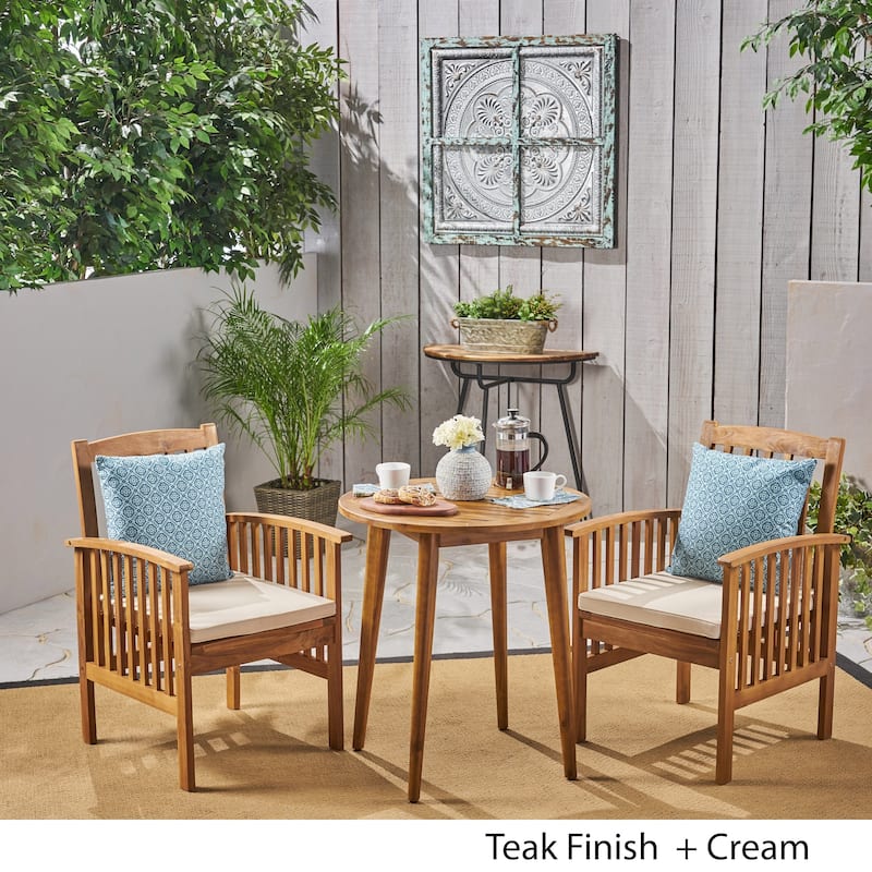 Casa Outdoor 2-Seater 28" Round Acacia Wood Bistro Set with Straight Legs by Christopher Knight Home - N/A
