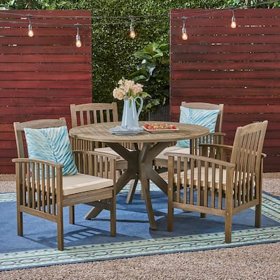 Casa Outdoor 4-Seater 47" Round Acacia Dining Set with X-Legs by Christopher Knight Home