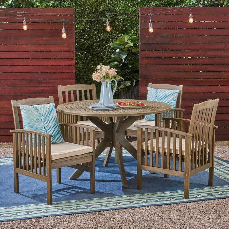 Casa Outdoor 4-Seater 47" Round Acacia Dining Set with X-Legs by Christopher Knight Home