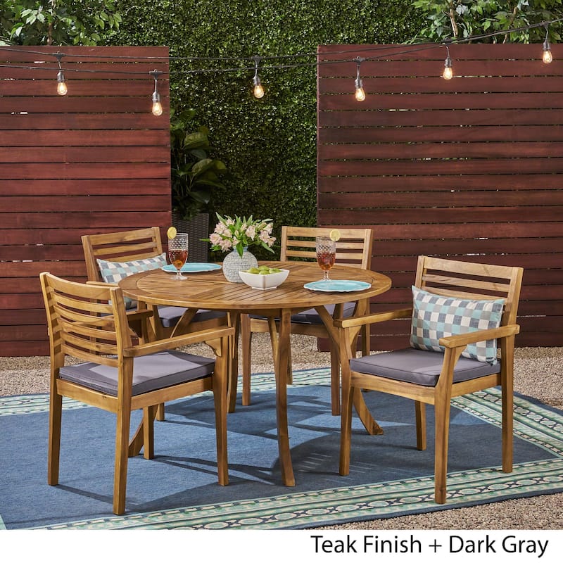 Casa Outdoor 4-Seater 47" Round Acacia Dining Set with Carved Legs by Christopher Knight Home