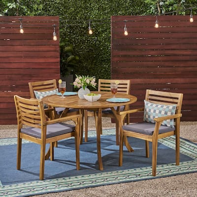 Casa Outdoor 4-Seater 47" Round Acacia Dining Set with Carved Legs by Christopher Knight Home