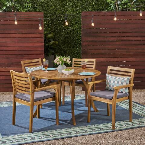 Casa Outdoor 4-Seater 47" Round Acacia Dining Set with Carved Legs by Christopher Knight Home
