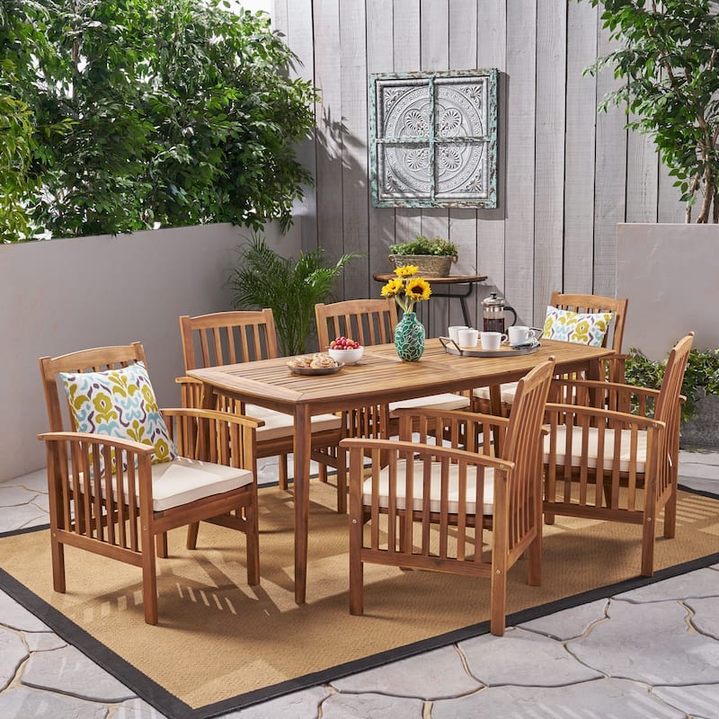 Casa Rectangular Outdoor 7-piece Dining Set by Christopher Knight Home - teak finish  + cream cushion