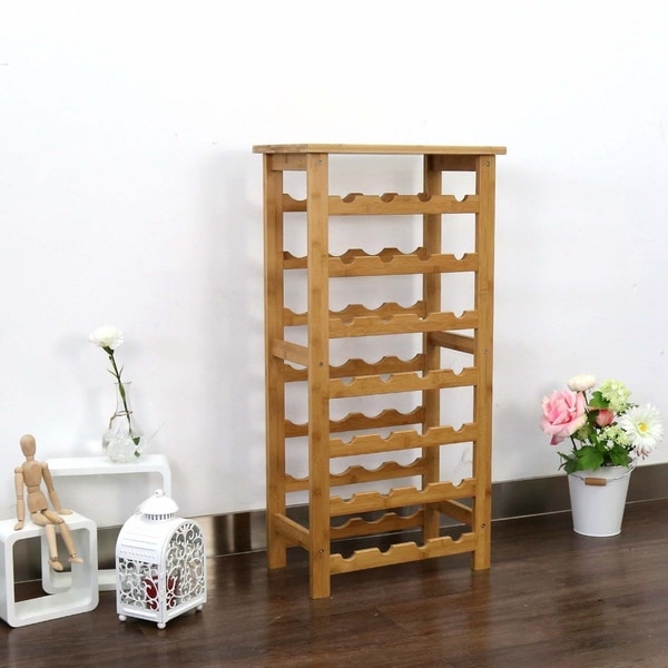 Kinbor Bamboo Wine Standing Rack Storage with Drawer 36-Bottle