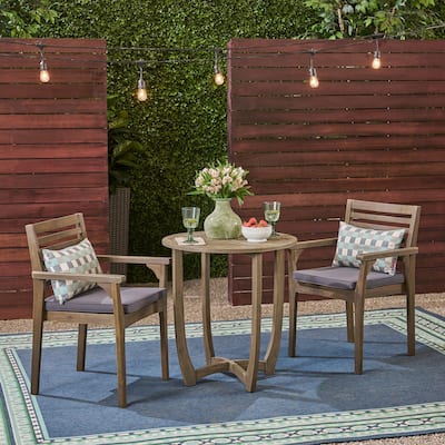 Casa Outdoor 2-Seater 28" Round Acacia Wood Bistro Set by Christopher Knight Home - N/A