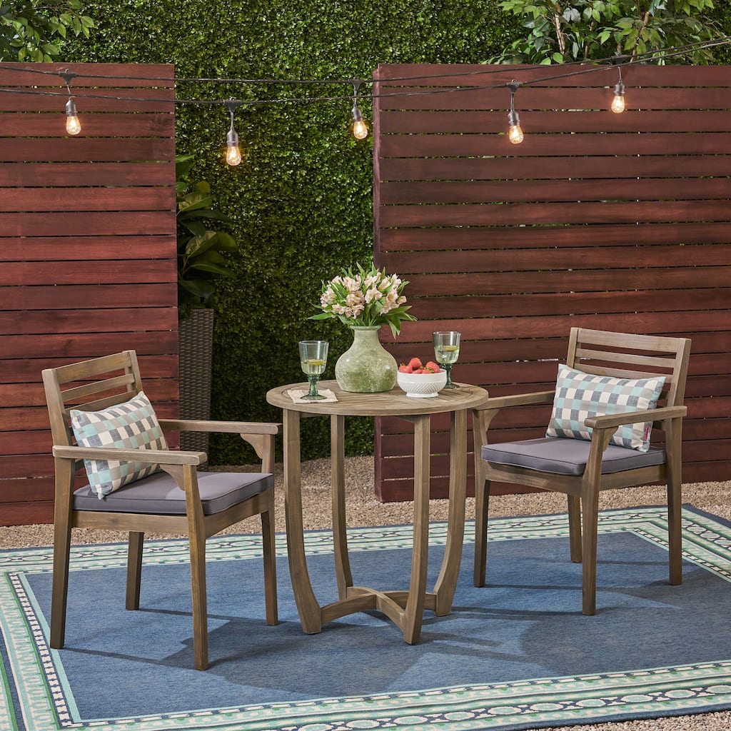 Casa Outdoor 2-Seater 28" Round Acacia Wood Bistro Set by Christopher Knight Home - N/A