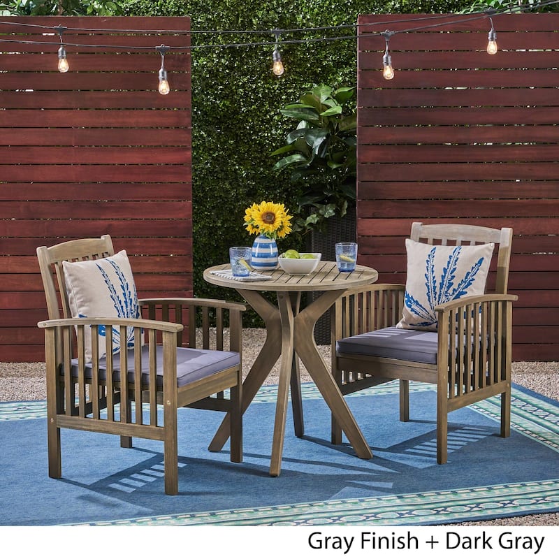 Casa Outdoor 2-Seater 28" Round Acacia Wood Bistro Set with X-Legs by Christopher Knight Home - N/A