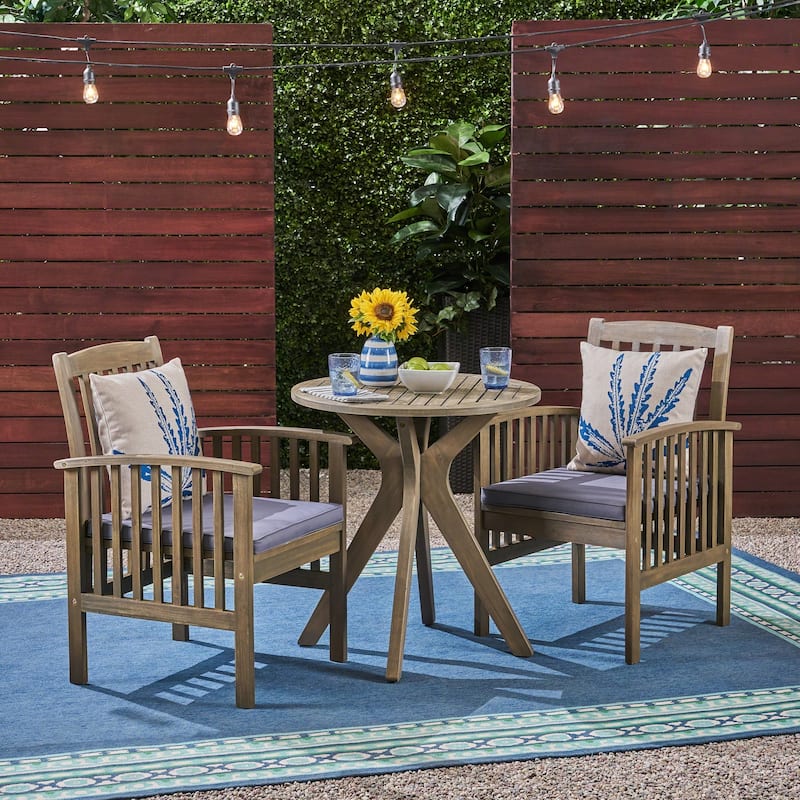 Casa Outdoor 2-Seater 28" Round Acacia Wood Bistro Set with X-Legs by Christopher Knight Home - N/A - Gray Finish + Dark Gray