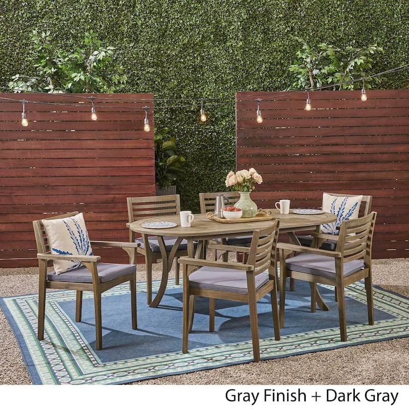 Casa Outdoor 7 Piece Acacia Dining Set by Christopher Knight Home - N/A