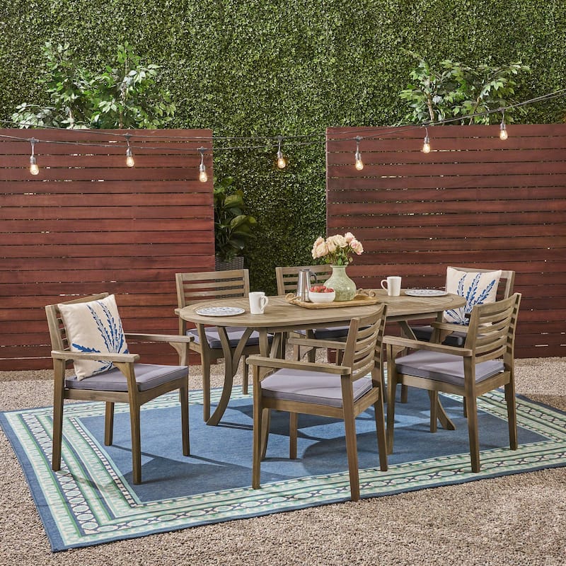 Casa Outdoor 7 Piece Acacia Dining Set by Christopher Knight Home - N/A - Gray Finish + Dark Gray