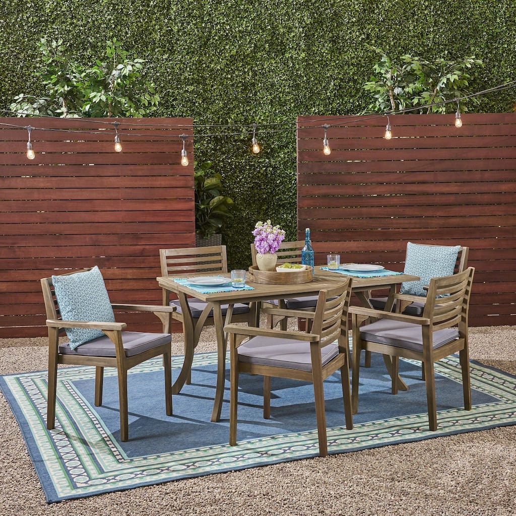 Casa Outdoor 6-Seater 59" Rectangular Acacia Dining Set with Carved Legs by Christopher Knight Home