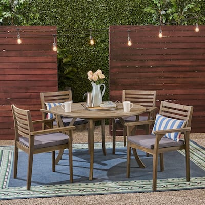 Casa Outdoor 4-Seater 47" Round Acacia Dining Set with Carved Legs by Christopher Knight Home