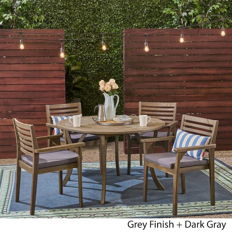 Casa Outdoor 4-Seater 47" Round Acacia Dining Set with Carved Legs by Christopher Knight Home