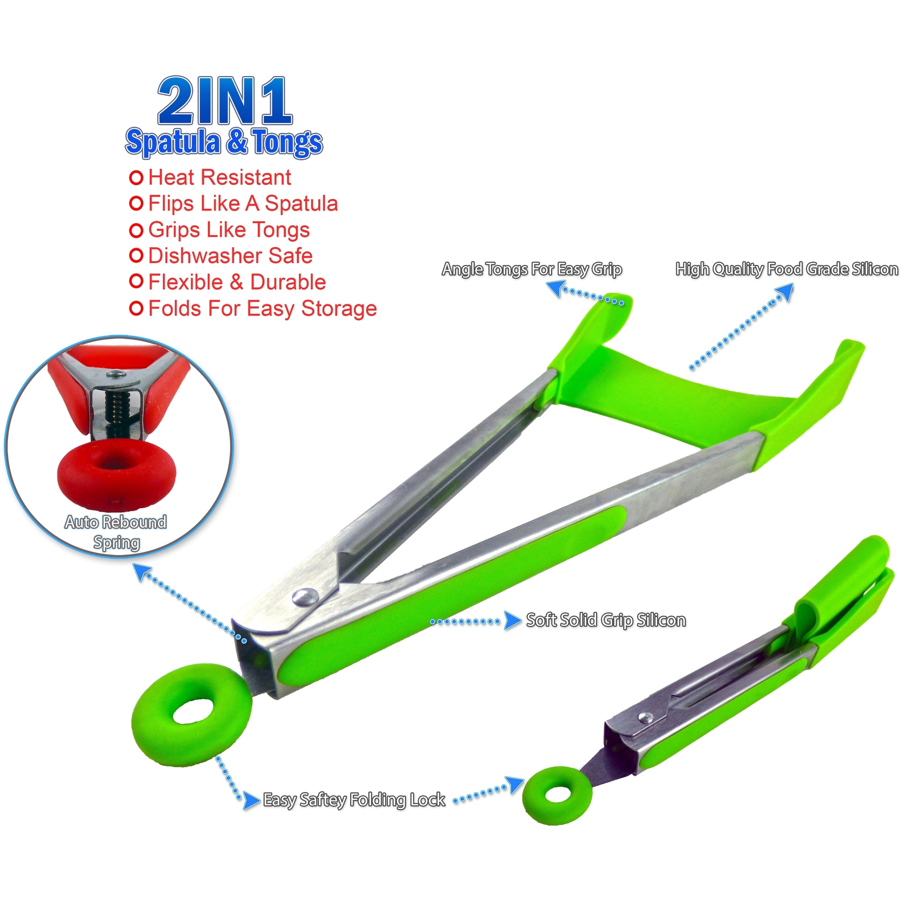 2 in 1 Tongs Non-stick Heat Resistant Silicone Tong Clip Kitchen