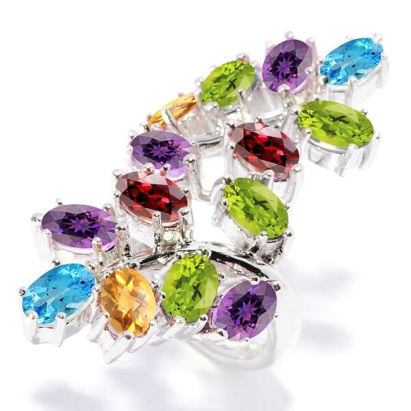 Blue Topaz Garnet quartz cut gemstone silver plated flower design necklace 24/"