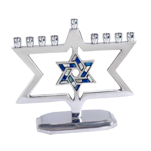 Gift Mark Contemporary Polished Aluminum Decorative Menorah with Blue