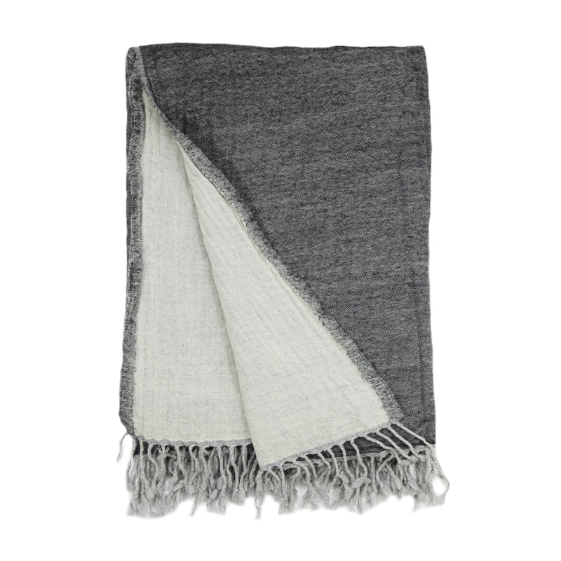 100% Merino Wool Collection Charcoal and light Grey Reversible Throws