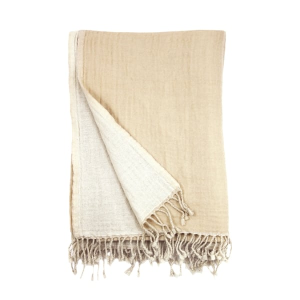 slide 2 of 4, 100% Merino Wool Collection Natural and Linen Reversible Throws