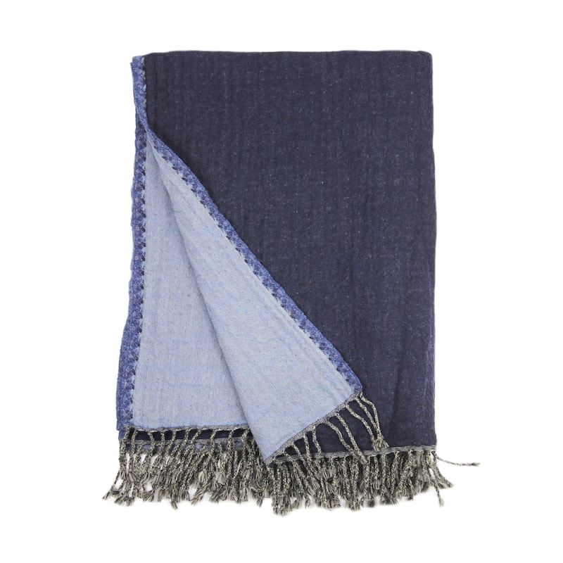 100% Merino Wool Collection Navy and Blue Reversible Throws