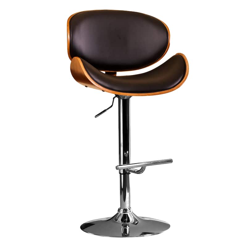 Modern Swivel Walnut Bentwood Adjustable Height Bar Stool - Black