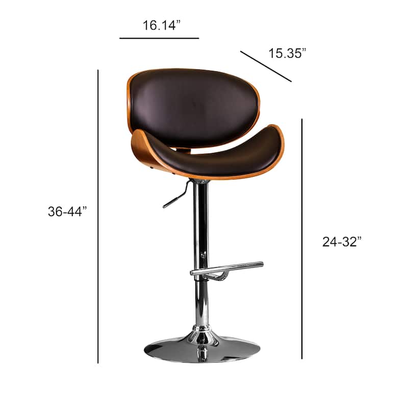 Modern Swivel Walnut Bentwood Adjustable Height Bar Stool