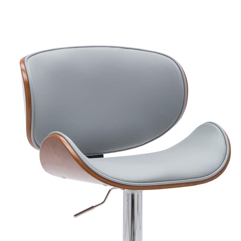 Modern Swivel Walnut Bentwood Adjustable Height Bar Stool - Grey