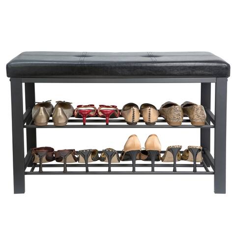 Simplify Entryway Bench with Shoe Storage in Black - 32"x 12.6"x 18"